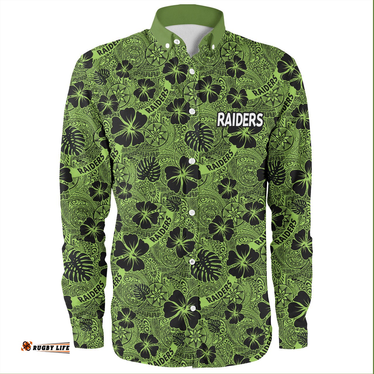 Canberra Raiders Long Sleeve Button Shirt - Scream With Tropical Patterns