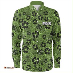 Canberra Raiders Long Sleeve Button Shirt - Scream With Tropical Patterns