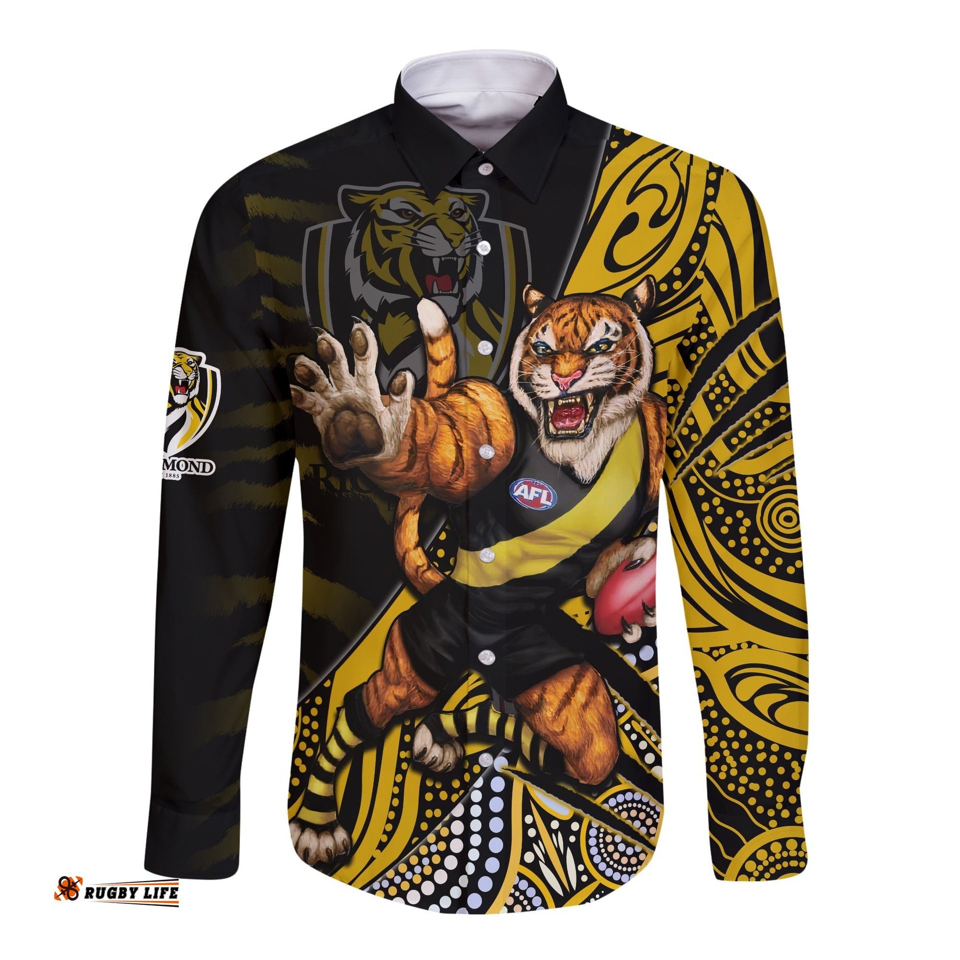 Richmond Football Long Sleeve Button Shirt Aboriginal Go The Tigers Mascot