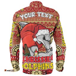 Redcliffe Dolphins Christmas Custom Long Sleeve Button Shirt - Christmas Knit Patterns Vintage Jersey Ugly Long Sleeve Button Shirt