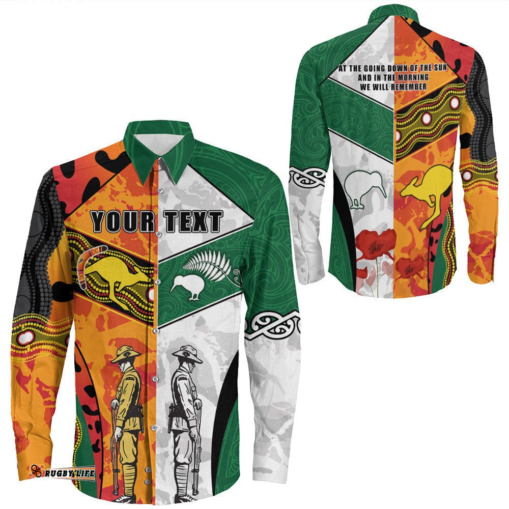 Custom Anzac Day Australia - New Zealand Mix Long Sleeve Button Shirt