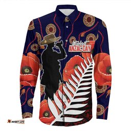 Anzac Day Fern & Poppy Long Sleeve Button Shirt