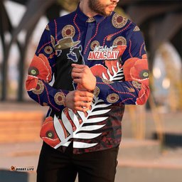 Anzac Day Fern & Poppy Long Sleeve Button Shirt