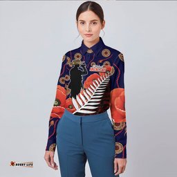 Anzac Day Fern & Poppy Long Sleeve Button Shirt