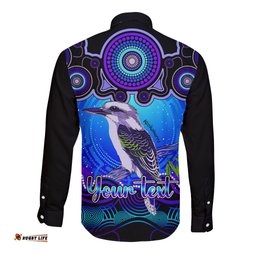Personalised Australia Sagittarius Kookaburra Zodiac Long Sleeve Button Shirt Auz Astrology Aboriginal Blue