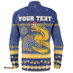 Parramatta Eels Christmas Custom Long Sleeve Button Shirt - Ugly Xmas And Aboriginal Patterns For Die Hard Fan Long Sleeve Button Shirt