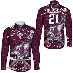 Custom Personalised Sea Eagles Rugby Hawaii Long Sleeve Button Shirt Boomerang Indigenous Dots