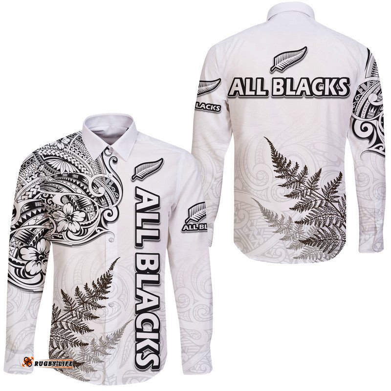 New Zealand Silver Fern Rugby Hawaii Long Sleeve Button Shirt Maori Ethics Style