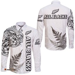 New Zealand Silver Fern Rugby Hawaii Long Sleeve Button Shirt Maori Ethics Style