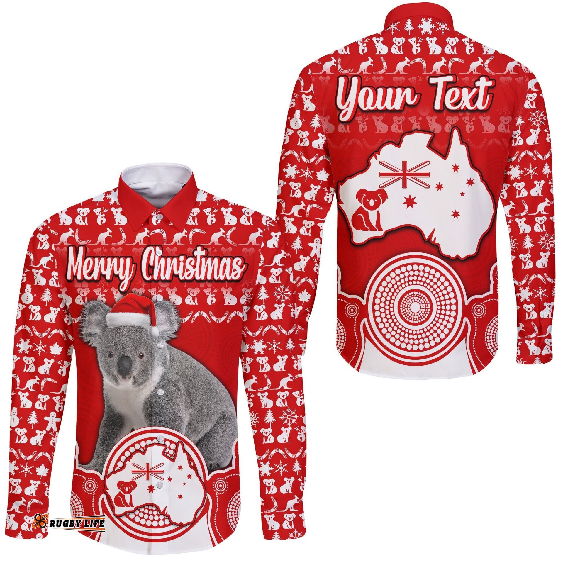 Custom Personalised Australian Koala Christmas Vibe With Aboriginal Dot Painting Style No2 Hawaii Long Sleeve Button Shirt