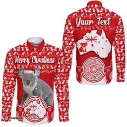 Custom Personalised Australian Koala Christmas Vibe With Aboriginal Dot Painting Style No2 Hawaii Long Sleeve Button Shirt