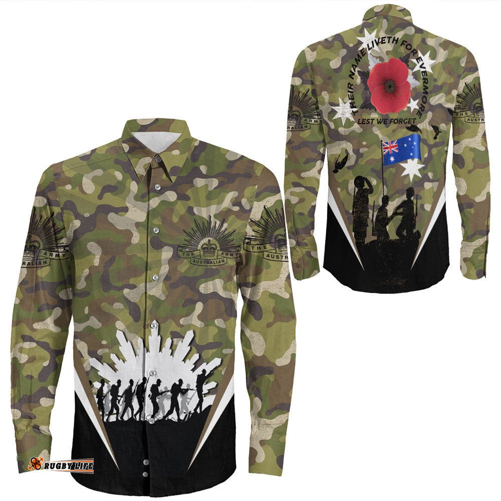 Anzac Day Their Name Liveth For Evermore Long Sleeve Button Shirt