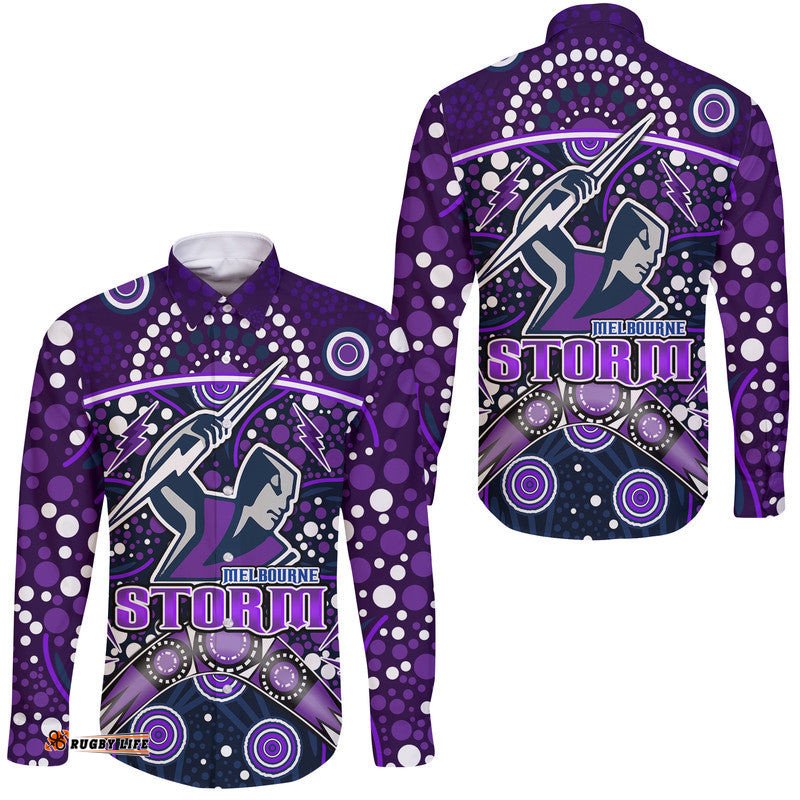 Storm Rugby Hawaii Long Sleeve Button Shirt Melbourne Boomerang Indigenous Dots