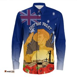 Australia Anzac Day Soldier Salute Long Sleeve Button Shirt