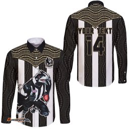 Custom Text And Number Magpies Football Long Sleeve Button Shirt Collingwood 1892 Indigenous Sporty Style