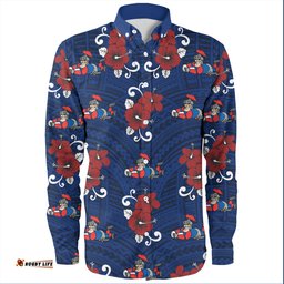 Newcastle Knights Custom Long Sleeve Button Shirt - Knights With Maori Patterns Long Sleeve Button Shirt