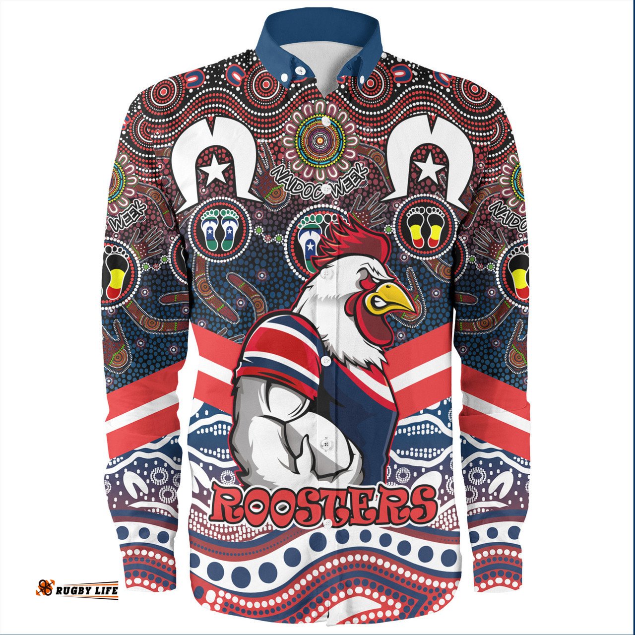 Sydney Roosters Naidoc WeekLong Sleeve Button Shirt - NAIDOC Week 2023 Indigenous For Our Elders