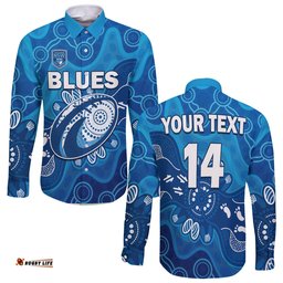 Custom Text And Number NSW Blues Long Sleeve Button Shirt New South Wales Aboriginal Art