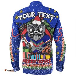 New Zealand Warriors Christmas Custom Long Sleeve Button Shirt - Merry Christmas Our Beloved Team With Aboriginal Dot Art Pattern Long Sleeve Button Shirt