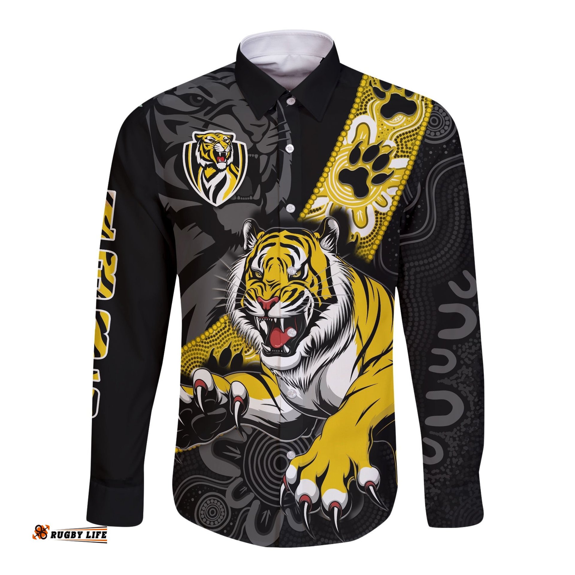 Richmond Football Long Sleeve Button Shirt Tigers 1885 Indigenous Basic Style