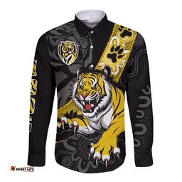 Richmond Football Long Sleeve Button Shirt Tigers 1885 Indigenous Basic Style