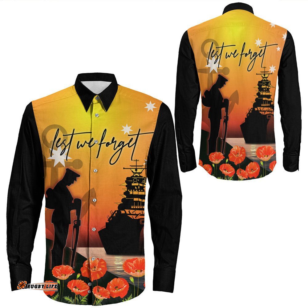 Anzac Day Navy Soldier Long Sleeve Button Shirt