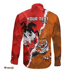 Personalised Dragons And Tigers Rugby Long Sleeve Button Shirt Sporty Style