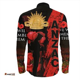 Anzac Day Soldier Silhouette Remembrance Long Sleeve Button Shirt