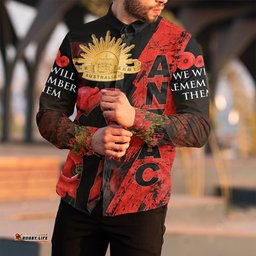 Anzac Day Soldier Silhouette Remembrance Long Sleeve Button Shirt