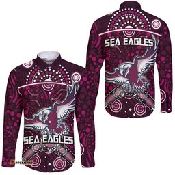 Sea Eagles Rugby Hawaii Long Sleeve Button Shirt Boomerang Indigenous Dots