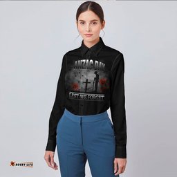 Anzac Day Remember Australia & New Zealand Long Sleeve Button Shirt
