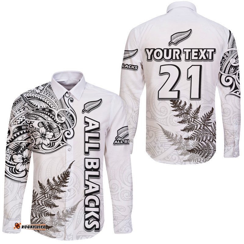 Custom Personalised New Zealand Silver Fern Rugby Hawaii Long Sleeve Button Shirt Maori Ethics Style
