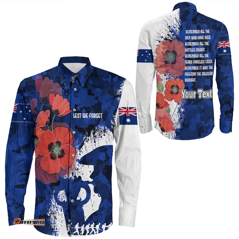 Custom Anzac Day Silhouette Soldier Long Sleeve Button Shirt