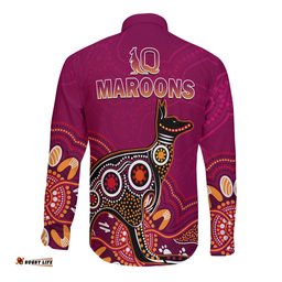 Maroons Rugby Long Sleeve Button Shirt Queensland Kangaroo Aboriginal Dot Paintings