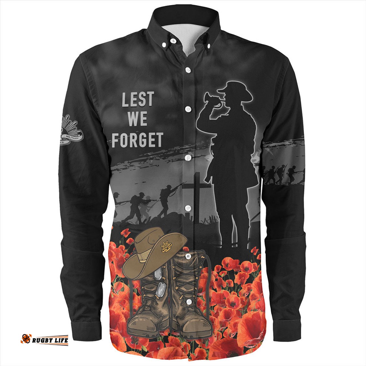 Amazing Aussie Australia Lest We Forget Hat And Boots Design Poppy Flower Long Sleeve Shirt