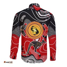 Aboriginal Flag Style Dot Art And Abstract Kangaroo Long Sleeve Button Shirt TS04