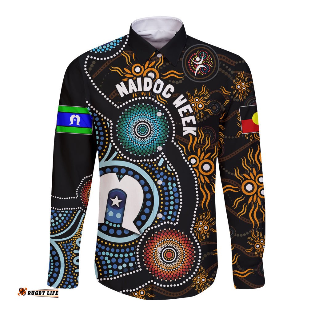 NAIDOC Week 2024 Aussie Aboriginal Long Sleeve Button Shirt Sparks of Fire