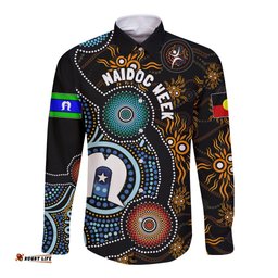 NAIDOC Week 2024 Aussie Aboriginal Long Sleeve Button Shirt Sparks of Fire