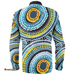 Amazing Aussie Australia Dot Painting Inspired Aboriginal Blue Aboriginal Style Dot Art Long Sleeve Shirt