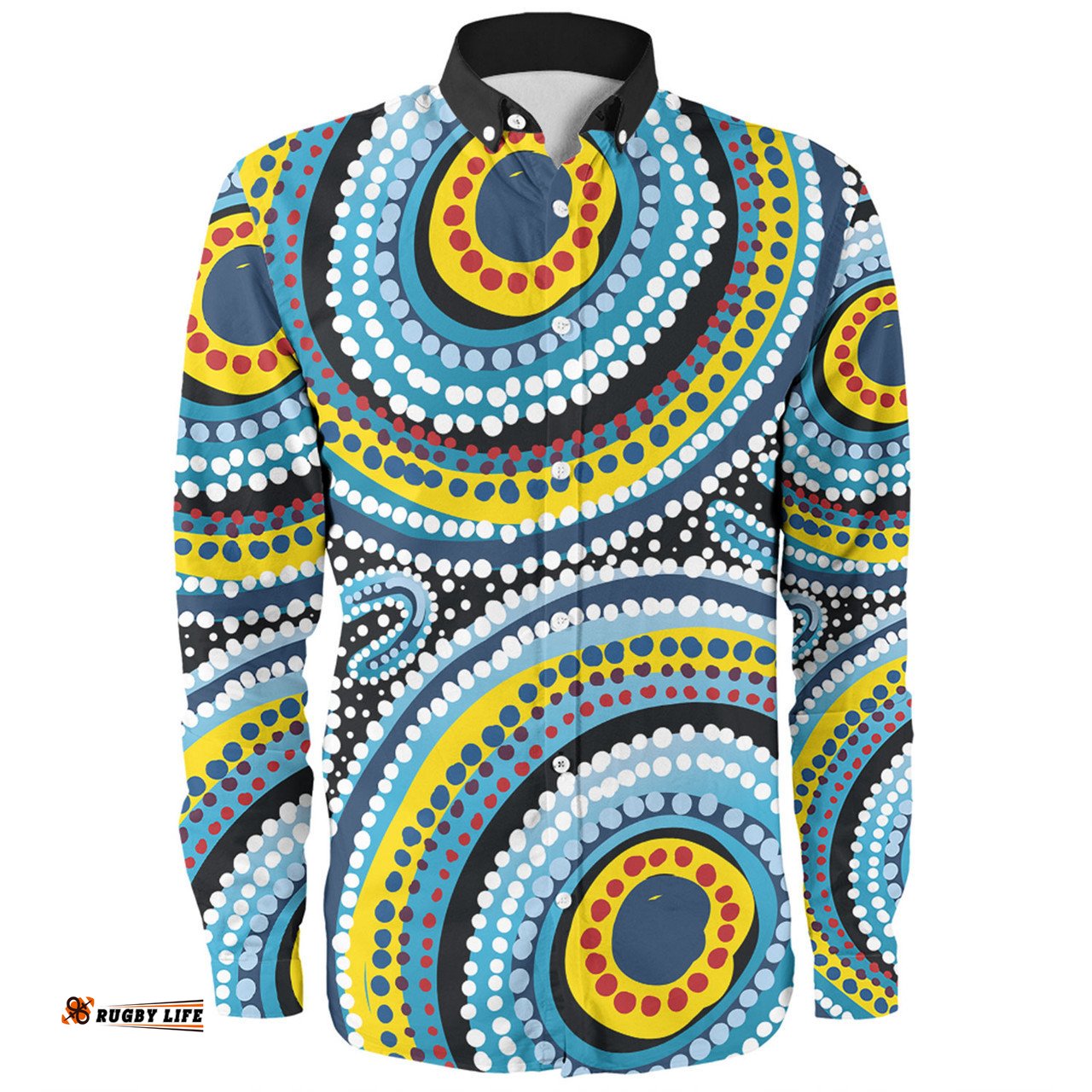 Amazing Aussie Australia Dot Painting Inspired Aboriginal Blue Aboriginal Style Dot Art Long Sleeve Shirt