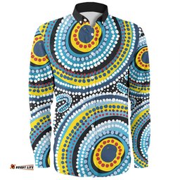 Amazing Aussie Australia Dot Painting Inspired Aboriginal Blue Aboriginal Style Dot Art Long Sleeve Shirt