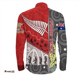Custom Australia Indigenous & New Zealand Maori Anzac Red Long Sleeve Button Shirt