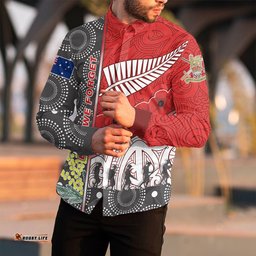 Custom Australia Indigenous & New Zealand Maori Anzac Red Long Sleeve Button Shirt