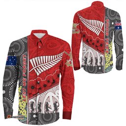 Custom Australia Indigenous & New Zealand Maori Anzac Red Long Sleeve Button Shirt