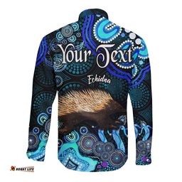Custom Personalised Australian Astrology Hawaii Long Sleeve Button Shirt Virgo Echidna Zodiac Aboriginal Vibes Blue