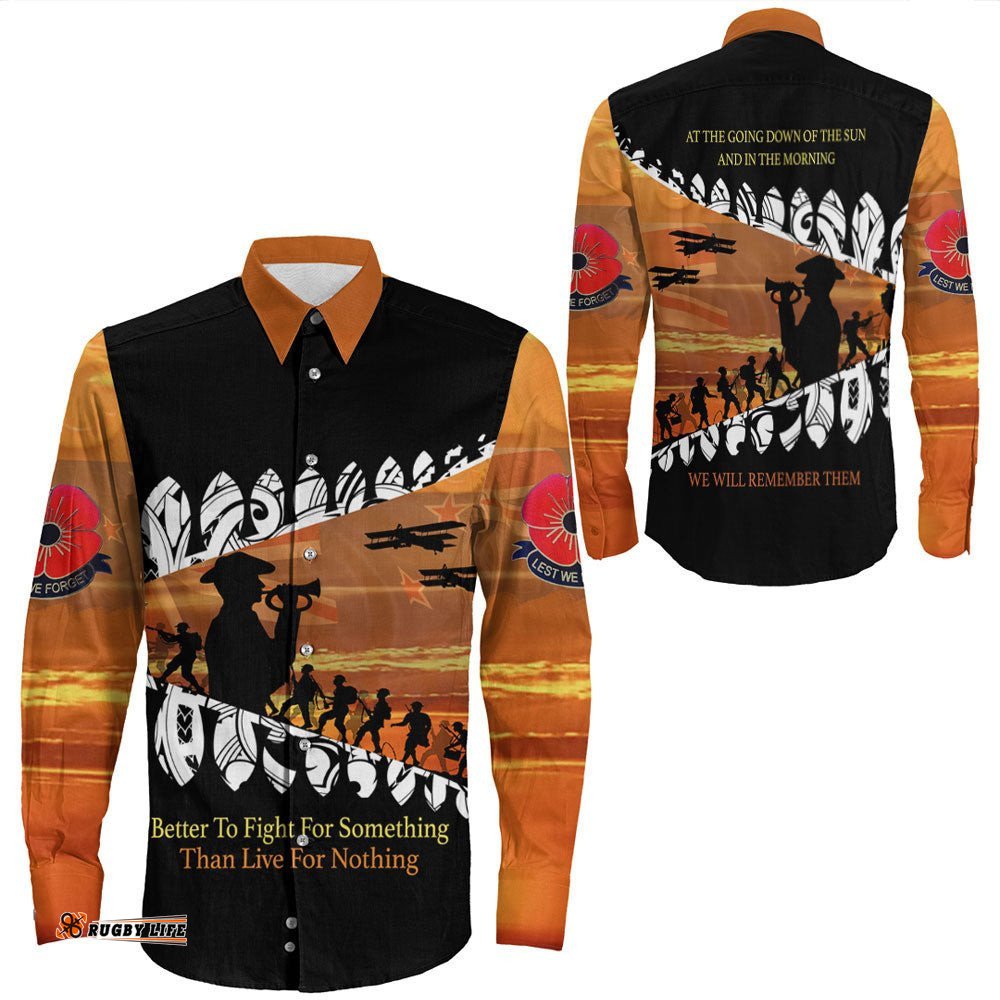 New Zealand Anzac Day We Will Remember Them Long Sleeve Button Shirt
