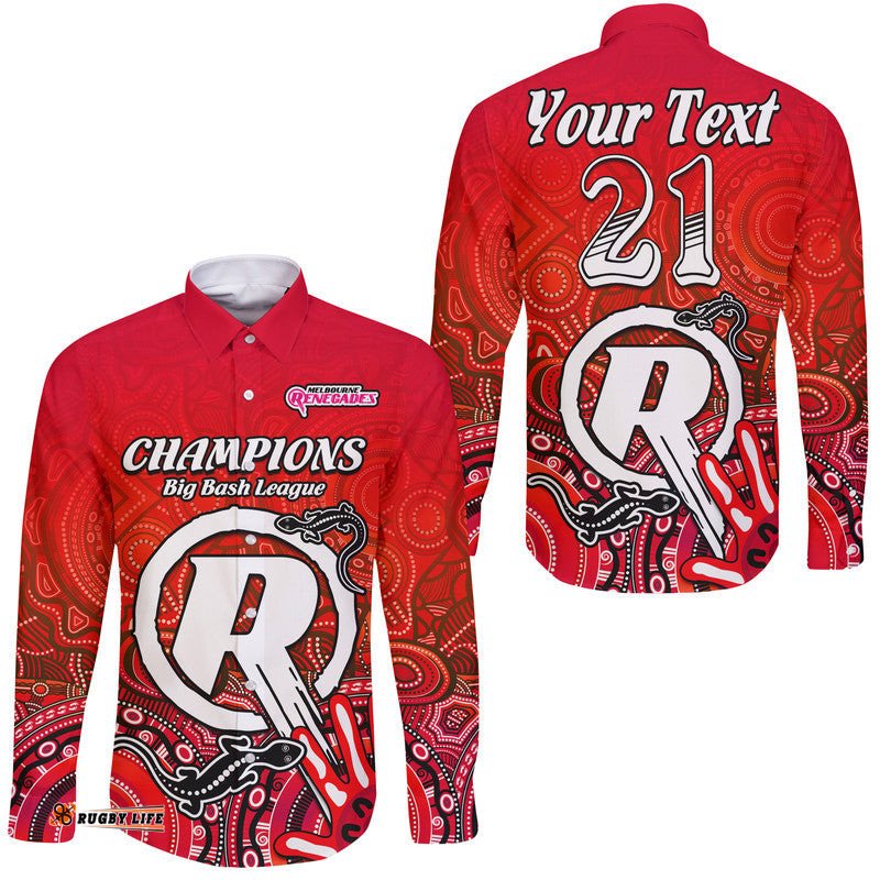 Custom Personalised Melbourne Renegades Champions Long Sleeve Button Shirt Lizard Indigenous Aboriginal