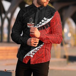 Anzac Poppy Fern Long Sleeve Button Shirt