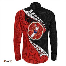 Anzac Poppy Fern Long Sleeve Button Shirt