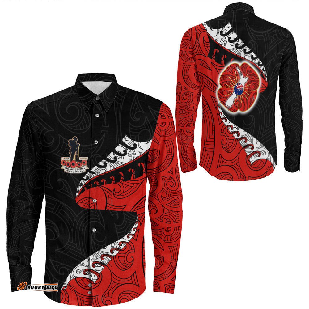 Anzac Poppy Fern Long Sleeve Button Shirt